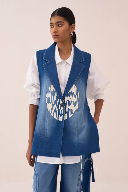 Shop_Three_Blue Denim Embroidery Circle Waistcoat 