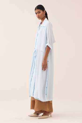 Buy_Three_Blue Crepe Collared Tie Up Jacket And Slip Set 