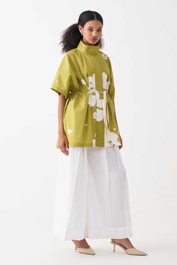 Three_Ivory Cotton, Poplin Floral Jacket _Online_at_Aza_Fashions
