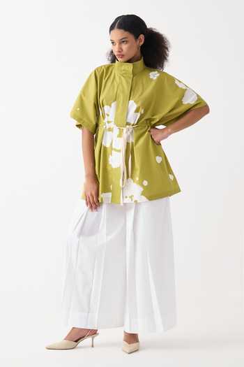 Buy_Three_Ivory Cotton, Poplin Floral Jacket _Online_at_Aza_Fashions