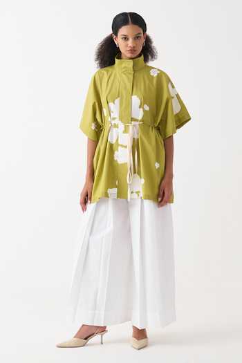 Shop_Three_Ivory Cotton, Poplin Floral Jacket _Online_at_Aza_Fashions