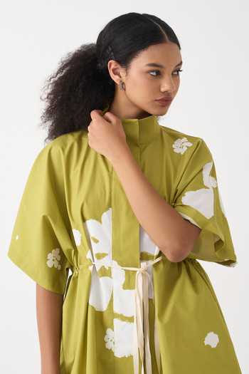 Three_Ivory Cotton, Poplin Floral Jacket _at_Aza_Fashions