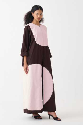 Three_Pink Cotton, Crepe, Poplin Round Neck Jacket _Online_at_Aza_Fashions