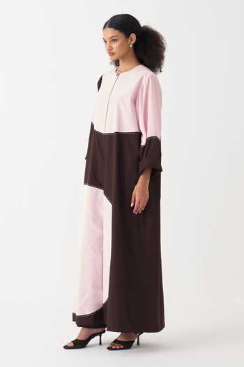 Buy_Three_Pink Cotton, Crepe, Poplin Round Neck Jacket _Online_at_Aza_Fashions
