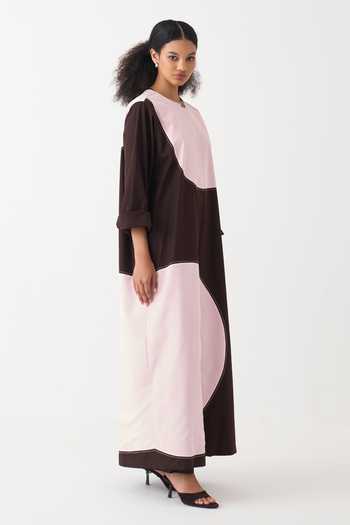 Shop_Three_Pink Cotton, Crepe, Poplin Round Neck Jacket _Online_at_Aza_Fashions