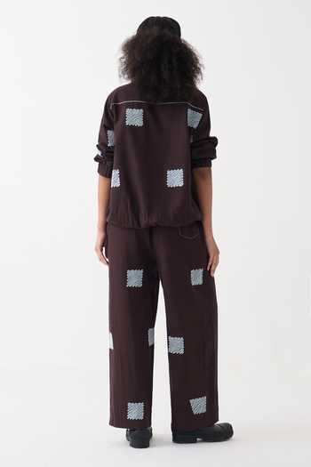 Three Square Wave Embroidered Bomber Jacket 