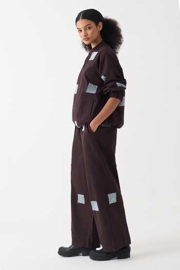 Buy_Three_Blue Cotton Embroidery Mandarin Collar Square Wave Bomber Jacket _Online_at_Aza_Fashions