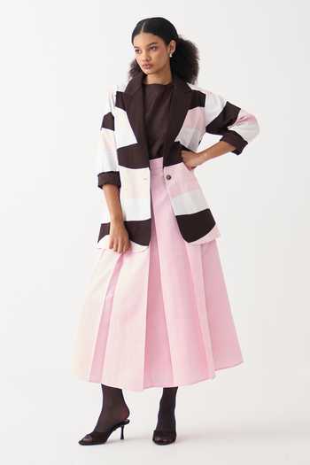 Shop_Three_Pink Chanderi, Crepe Applique Striped Jacket _Online_at_Aza_Fashions