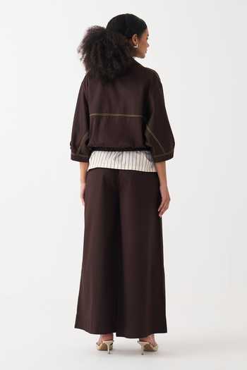 Three Relaxed Dark Brown Cotton Poplin Jacket & Slip Set 