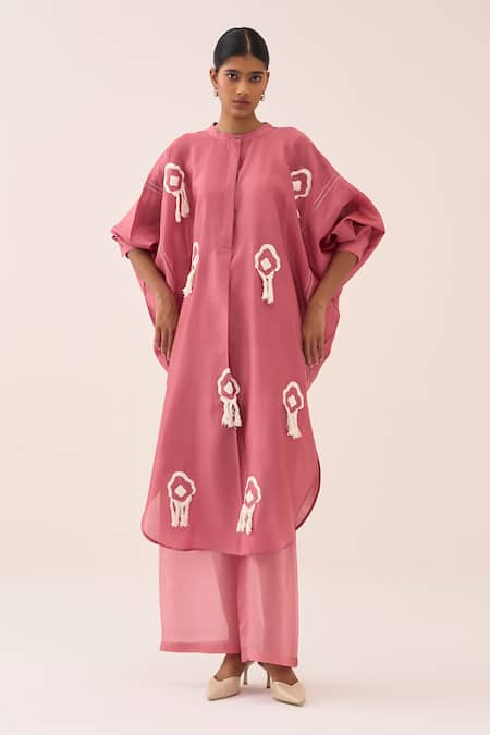 Three_Coral Fringe Chanderi Tunic _Online_at_Aza_Fashions