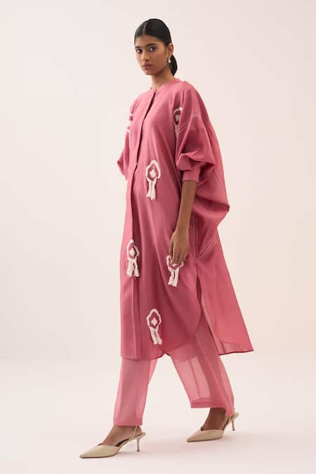 Buy_Three_Coral Fringe Chanderi Tunic _Online_at_Aza_Fashions