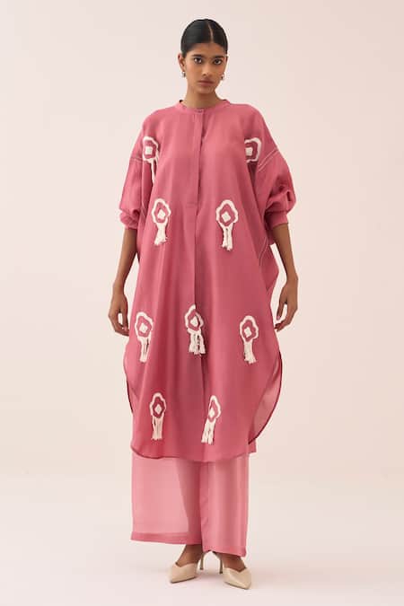 Three_Coral Fringe Chanderi Tunic _at_Aza_Fashions