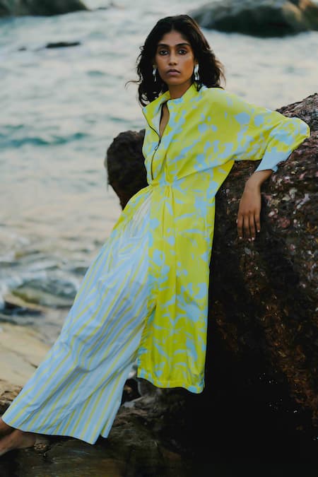 Three Floral Print Cotton Poplin Kurta 