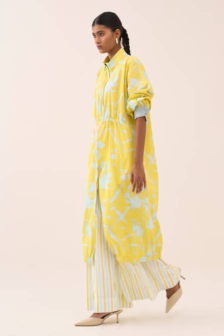 Shop_Three_Blue Cotton, Poplin Floral Print Kurta 