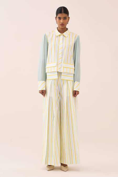 Buy_Three_Blue Cotton, Georgette, Poplin Striped Shirt 