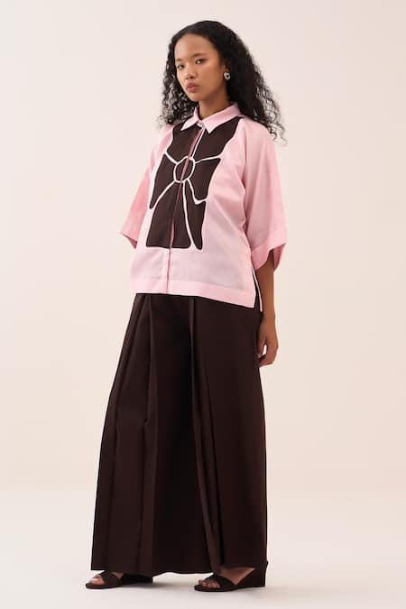 Three Floral Applique Chanderi Shirt 