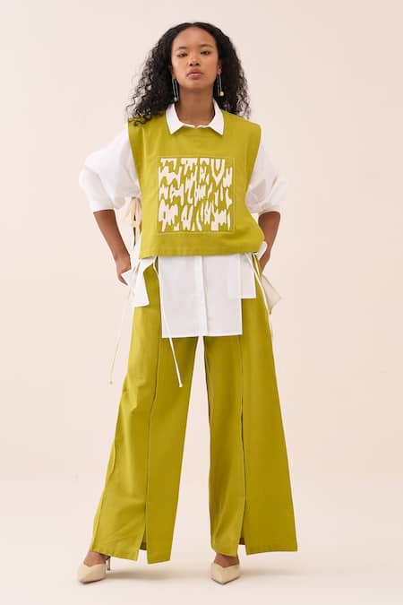 Three_White Cotton Embroidery Handwoven Shirt _Online_at_Aza_Fashions