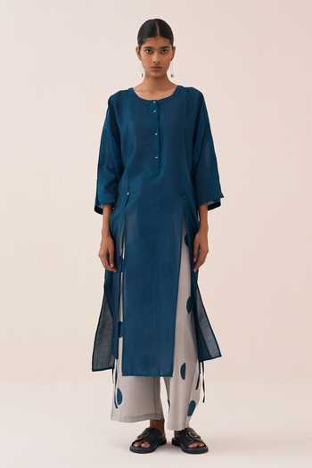 Buy_Three_Teal Chanderi Round Neck Kurta 