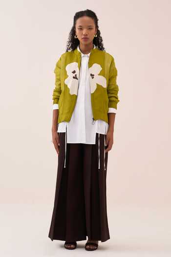 Three_White Cotton, Poplin Collared Panelled Shirt _Online_at_Aza_Fashions