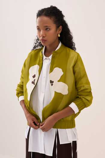 Three_White Cotton, Poplin Collared Panelled Shirt _at_Aza_Fashions