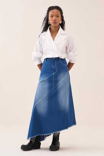 Shop_Three_White Cotton, Poplin Notched Neck Shirt _Online_at_Aza_Fashions