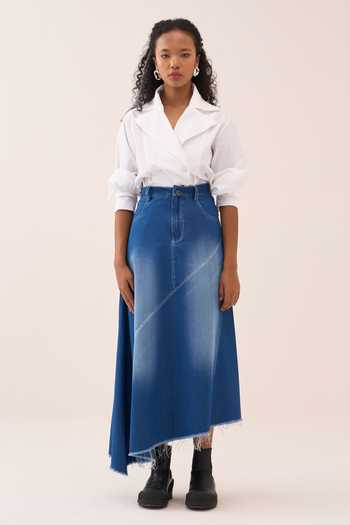 Three_White Cotton, Poplin Notched Neck Shirt _at_Aza_Fashions