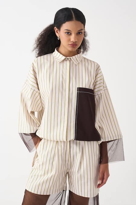 Three Striped Cotton Poplin Shirt 