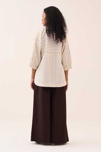 Three Beaded Striped Cotton Poplin Top 