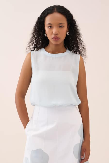 Three Round Neck Crepe Silk Top 