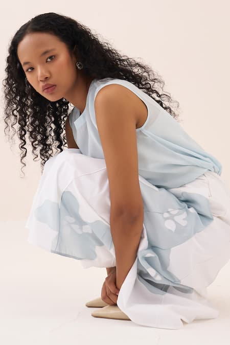 Buy_Three_Silk, Crepe Embroidery Round Neck Top 