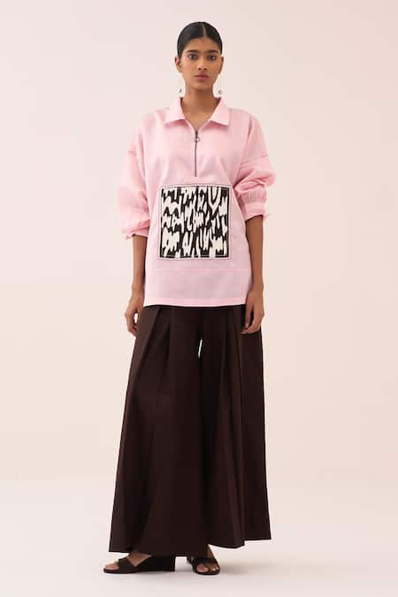 Buy_Three_Pink Chanderi Embroidery Patch U-hem Top _Online_at_Aza_Fashions