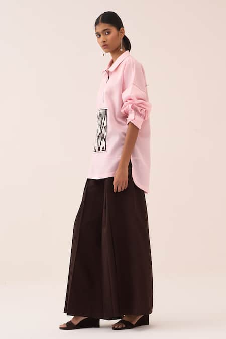 Three_Pink Chanderi Embroidery Patch U-hem Top _at_Aza_Fashions