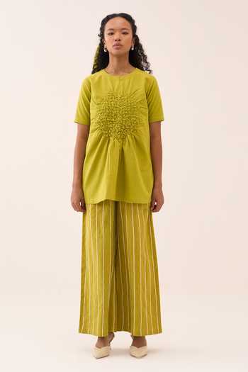 Buy_Three_Lime Cotton Round Neck Handwoven Top _Online_at_Aza_Fashions