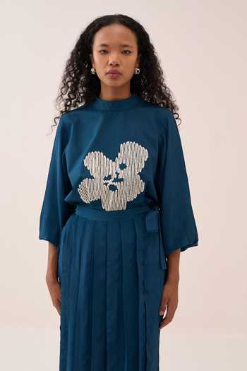 Three Floral Embroidery Cotton Poplin Top 