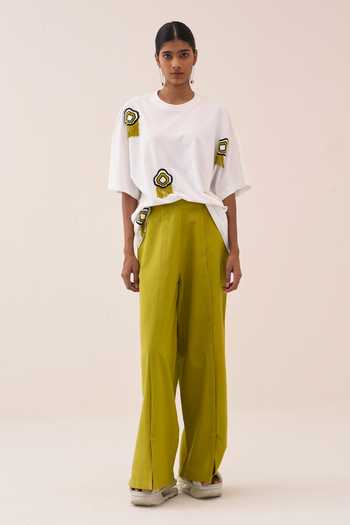 Shop_Three_White Cotton, Jersey Tassels Round Neck T-shirt _Online_at_Aza_Fashions