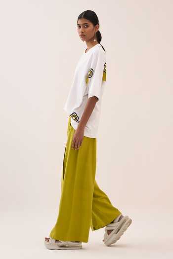 Three_White Cotton, Jersey Tassels Round Neck T-shirt _at_Aza_Fashions