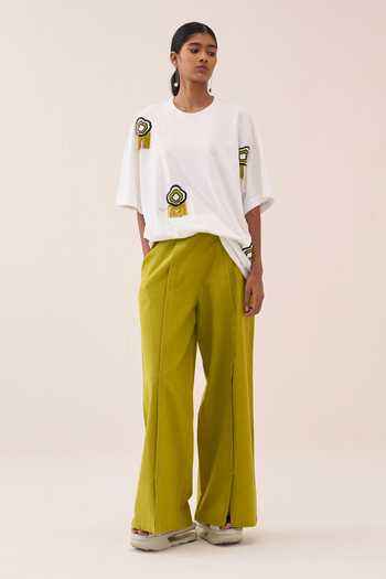 Buy_Three_White Cotton, Jersey Tassels Round Neck T-shirt 