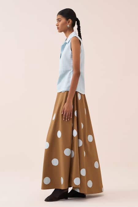 Three_Blue Cotton, Poplin Polka Dot Skirt _Online_at_Aza_Fashions