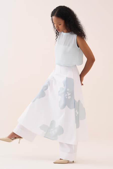 Three Floral Applique Cotton Poplin Skirt Pant 