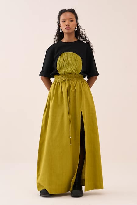 Three Lime Cotton Handwoven Skirt Online at Aza Fashions Three_Lime Cotton Handwoven Skirt _Online_at_Aza_Fashions