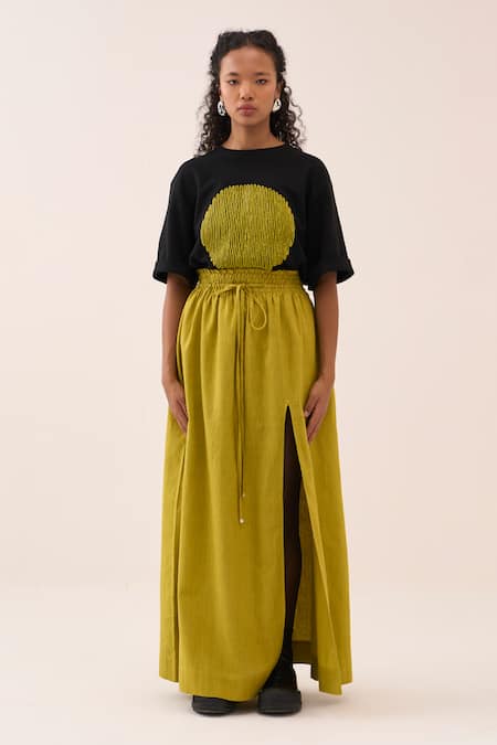 Buy Three Lime Cotton Handwoven Skirt Online at Aza Fashions Buy_Three_Lime Cotton Handwoven Skirt _Online_at_Aza_Fashions