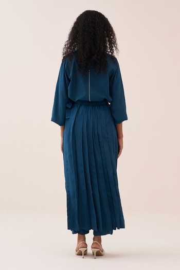 Three Pleated Crepe Skirt Overlay Pant 