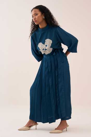 Three Pleated Crepe Skirt Overlay Pant 