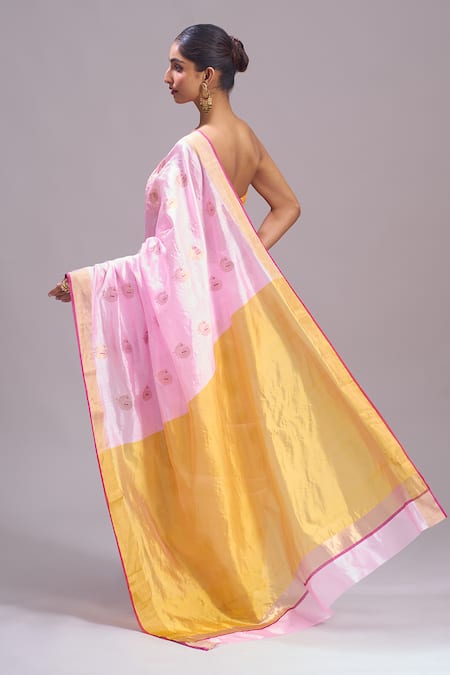 Mint N Oranges Handwoven Chanderi Silk Saree With Unstitched Blouse Piece 