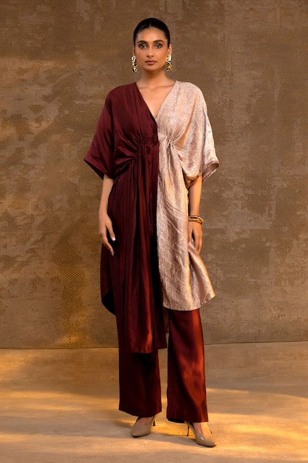 Eeda Dual Tone Kaftan & Pant Set 