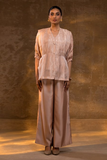 Eeda Textured Jacket Pant Set 