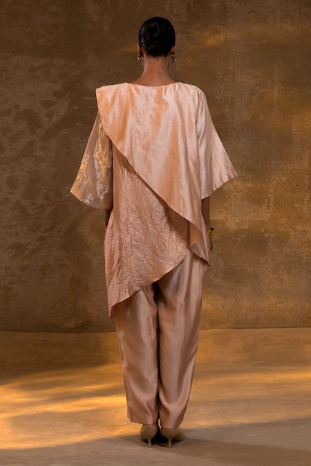 Eeda Textured Asymmetric Top & Pant Set 