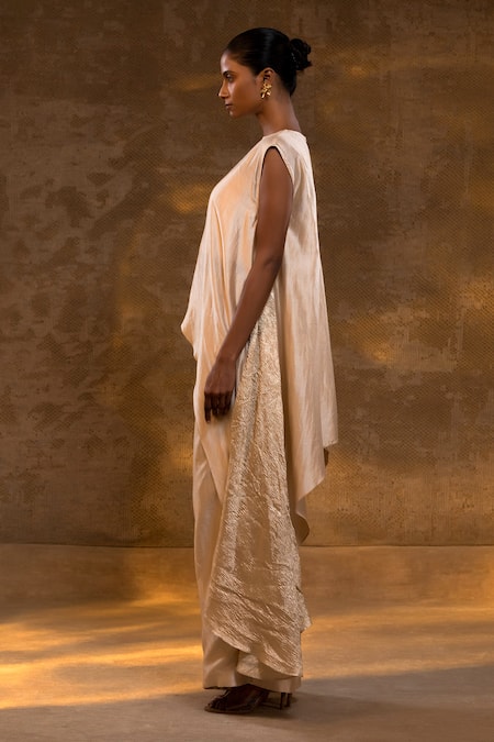 Shop Eeda Ivory Silk, Tissue Asymmetric Top And Pant Set Online at Aza Fashions Shop_Eeda_Ivory Silk, Tissue Asymmetric Top And Pant Set _Online_at_Aza_Fashions