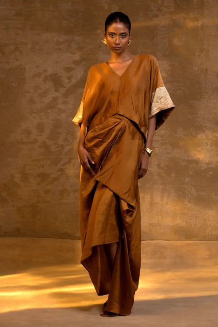 Eeda Asymmetric Top & Draped Skirt Set 