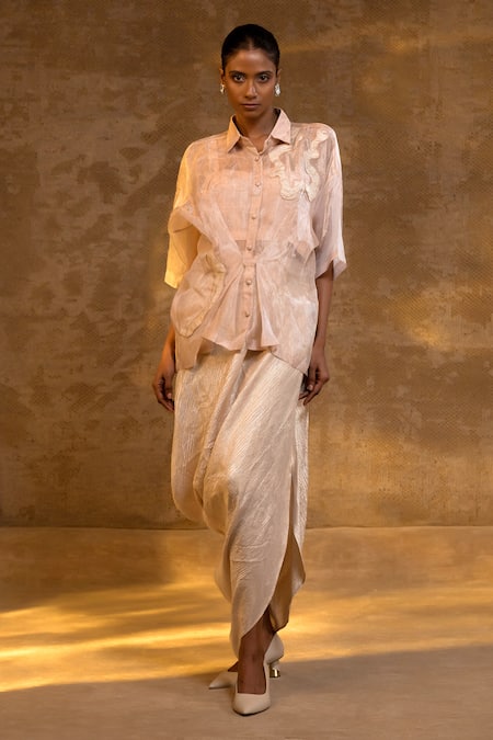 Eeda Crushed Tissue Shirt & Skirt Set 